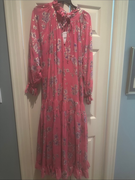 Free People Dresses & Skirts - Free People Floral Tie-Neck Long Sleeve Midi Dress - Pink